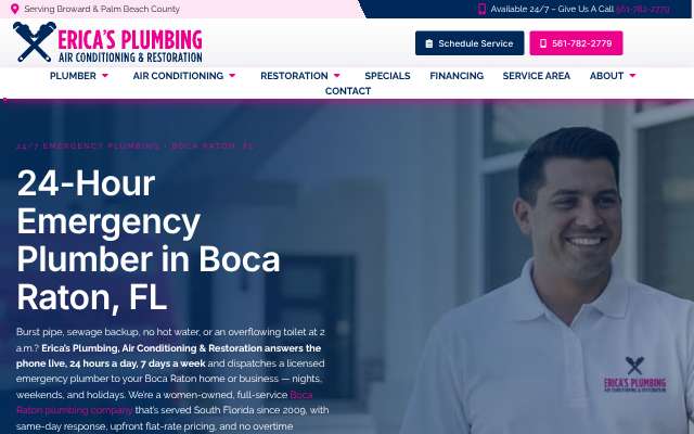 Erica's Plumbing, Air Conditioning & Restoration's page as the assistant saw it