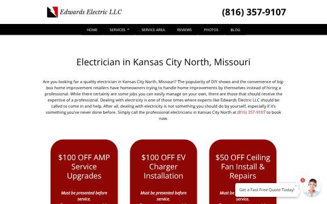 Edwards Electric LLC (KC North)'s page as the assistant saw it