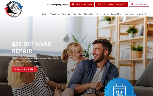 BAJA Heating & Cooling's page as the assistant saw it