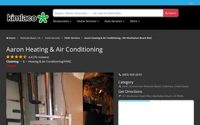 Aaron Heating & Air Conditioning's page as the assistant saw it