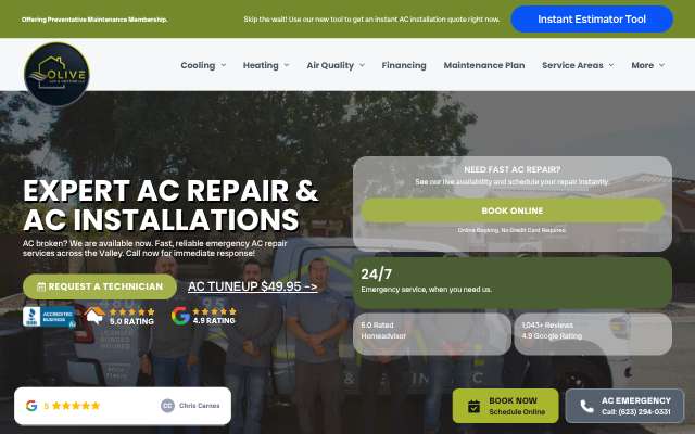 Olive Air & Heating LLC's page as the assistant saw it