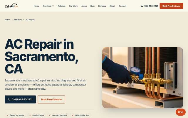Pulse HVAC's page as the assistant saw it