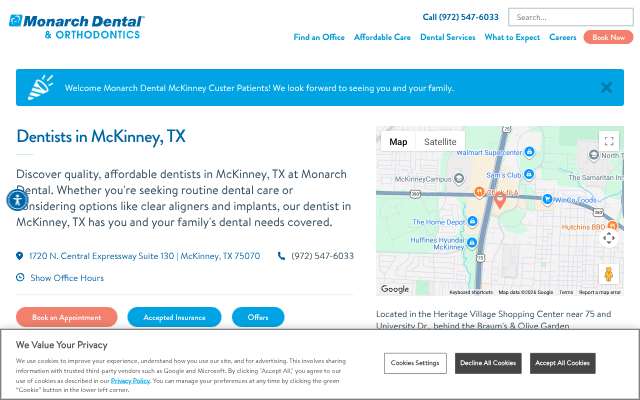 Monarch Dental McKinney's page as the assistant saw it