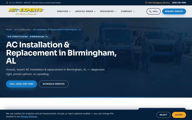 Air Experts's page as the assistant saw it