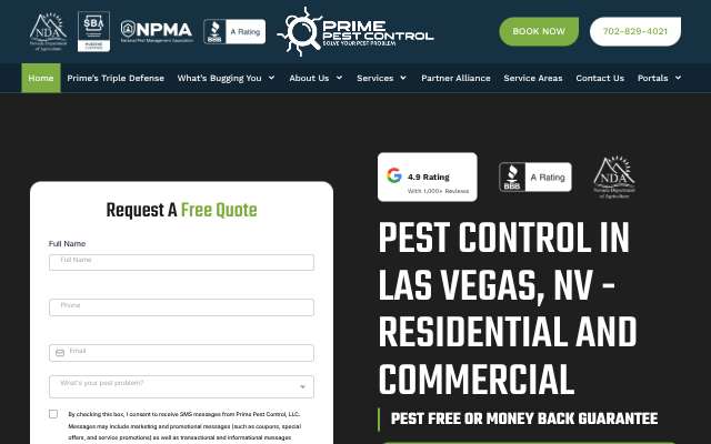 Prime Pest Control's page as the assistant saw it
