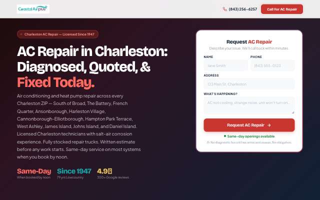 Coastal Carolina HVAC's page as the assistant saw it