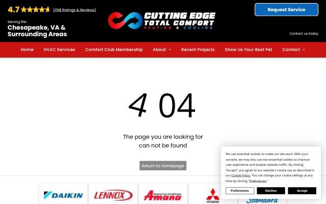 Cutting Edge Total Comfort's page as the assistant saw it