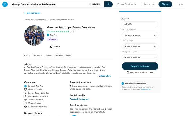 Page cited for Precise Garage Doors Services