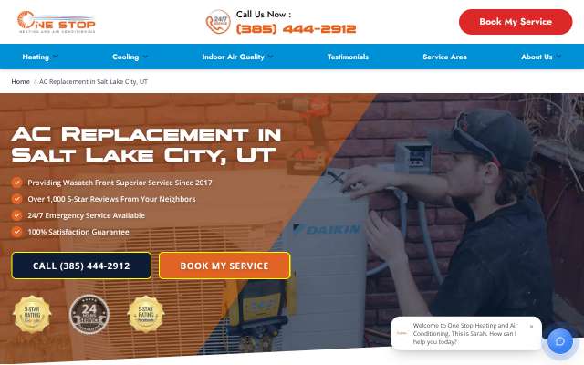 One Stop Heating and Air Conditioning's page as the assistant saw it