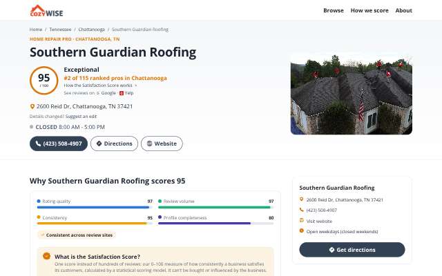 Southern Guardian Roofing's page as the assistant saw it