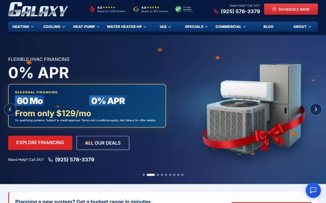 Galaxy Heating & Air Conditioning's page as the assistant saw it