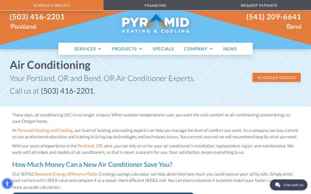 Pyramid Heating & Cooling's page as the assistant saw it