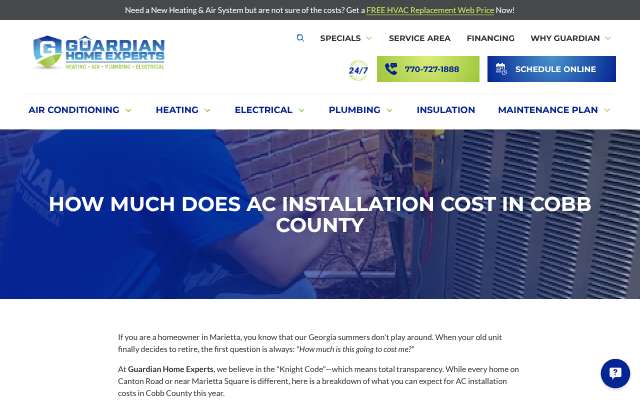 Guardian Home Experts's page as the assistant saw it