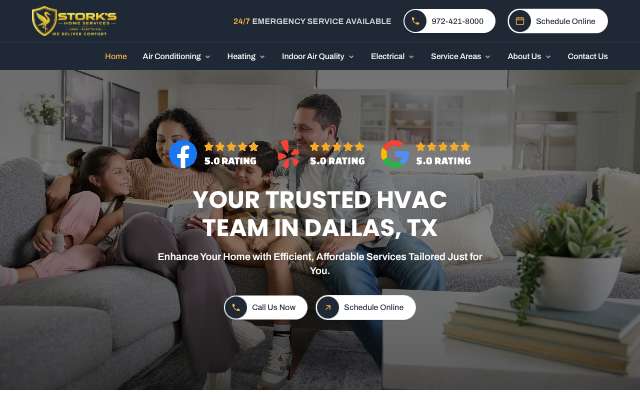 Stork's Home Services's page as the assistant saw it