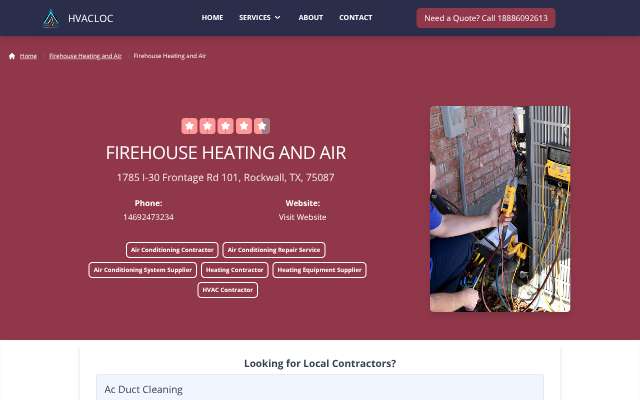 Firehouse Heating and Air's page as the assistant saw it