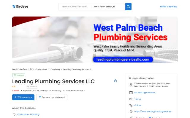 Page cited for Leading Plumbing Services LLC