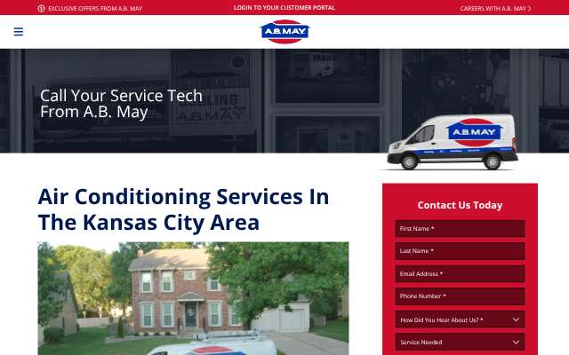 A.B. May Heating, A/C, Plumbing & Electrical's page as the assistant saw it