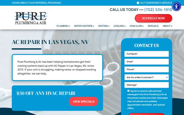 Pure Plumbing & Air's page as the assistant saw it