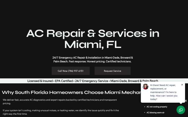 Miami Mechanical Inc's page as the assistant saw it