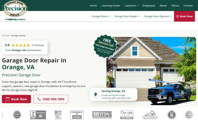 Precision Garage Door's page as the assistant saw it