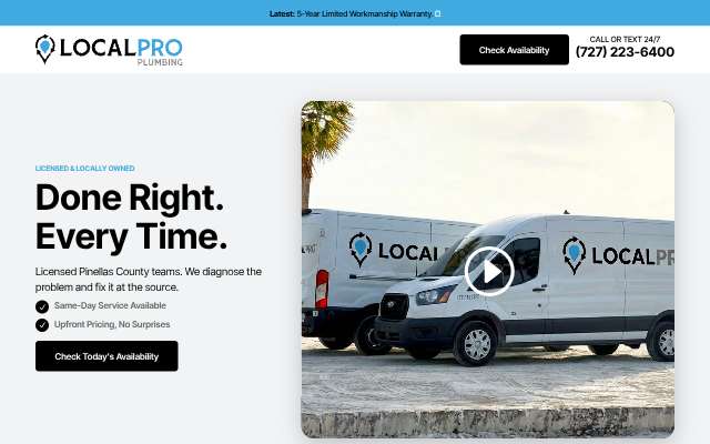 Tampa Bay Plumbing's page as the assistant saw it