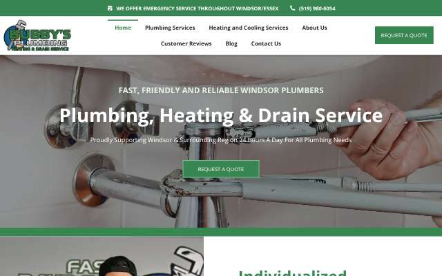 Bubby's Plumbing's page as the assistant saw it