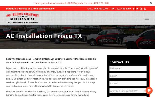 Southern Comfort Mechanical's page as the assistant saw it