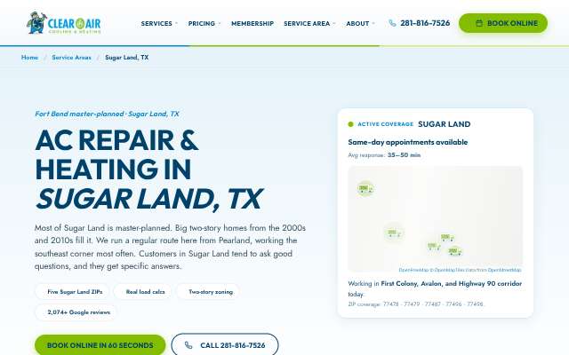 Clear the Air Cooling & Heating's page as the assistant saw it