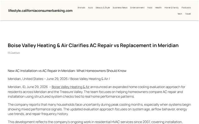 Boise Valley Heating & Air's page as the assistant saw it