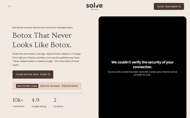 Solve Med Spa's page as the assistant saw it
