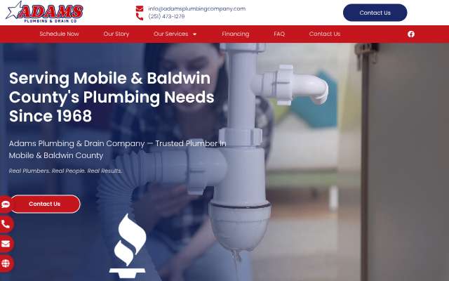 Adams Plumbing & Drain Company's page as the assistant saw it