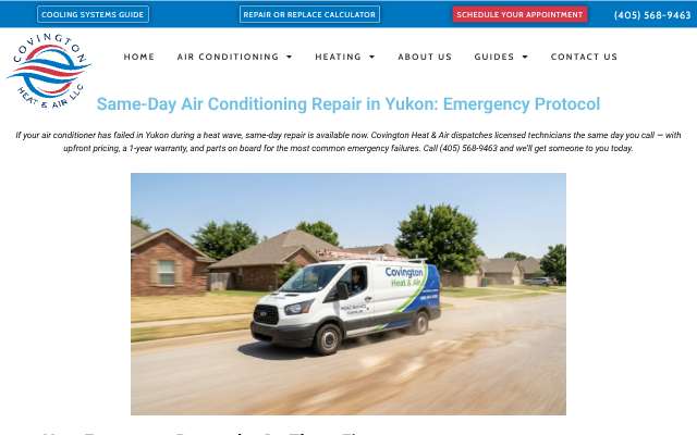 Covington Heat & Air's page as the assistant saw it
