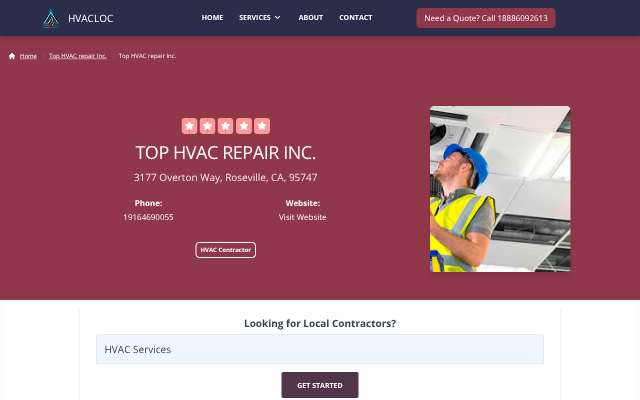 Top HVAC Repair Inc.'s page as the assistant saw it