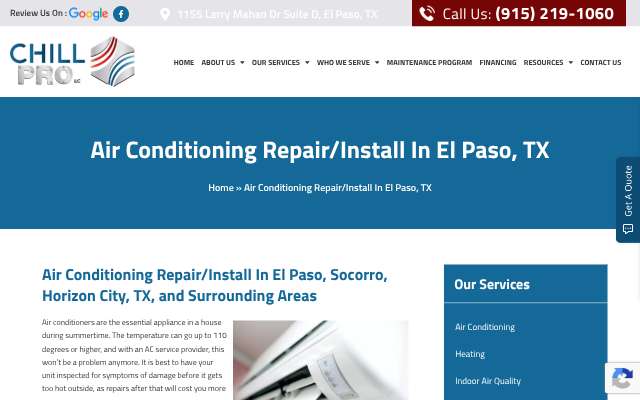 Chill Pro Solutions's page as the assistant saw it