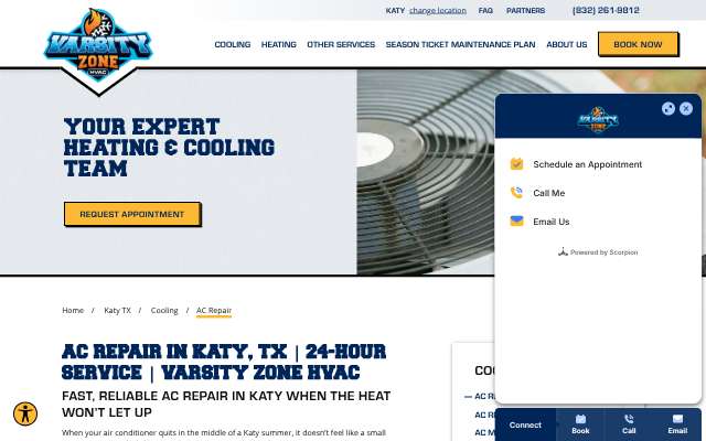 Varsity Zone HVAC of Katy's page as the assistant saw it