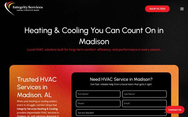 Integrity Services Heating & Cooling's page as the assistant saw it