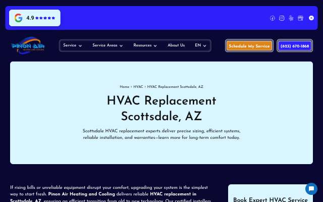 Pinon Heating and Cooling's page as the assistant saw it