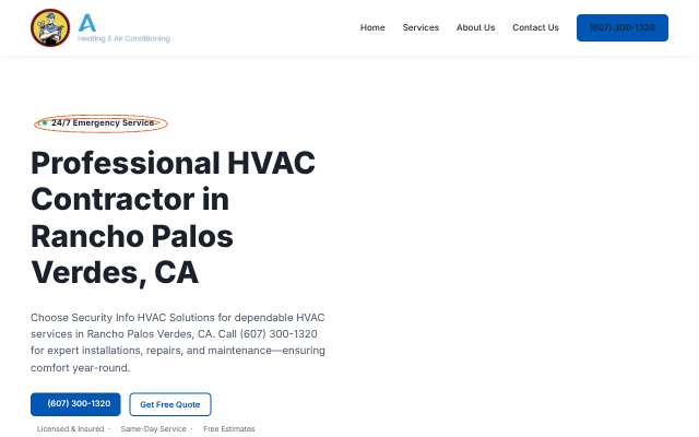 Securityinfo HVAC's page as the assistant saw it