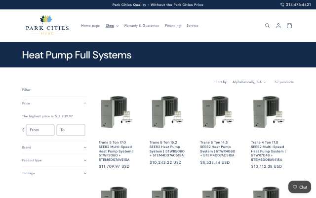 Park Cities HVAC's page as the assistant saw it