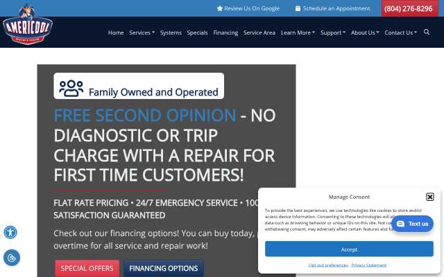 Americool Heating & Cooling, Inc.'s page as the assistant saw it