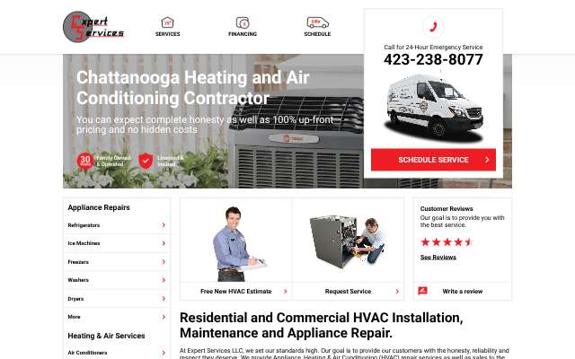 Expert Services Appliance Heating & Air's page as the assistant saw it