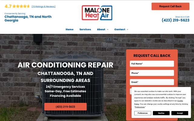 Malone Heat & Air's page as the assistant saw it