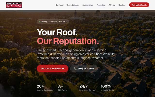 Two Rivers Roofing's page as the assistant saw it