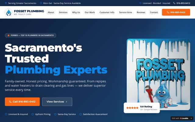 Fosset Plumbing's page as the assistant saw it
