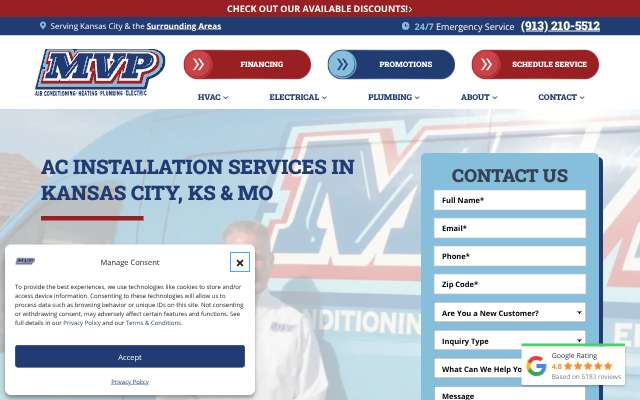 MVP Air Conditioning, Heating, Plumbing & Electric's page as the assistant saw it