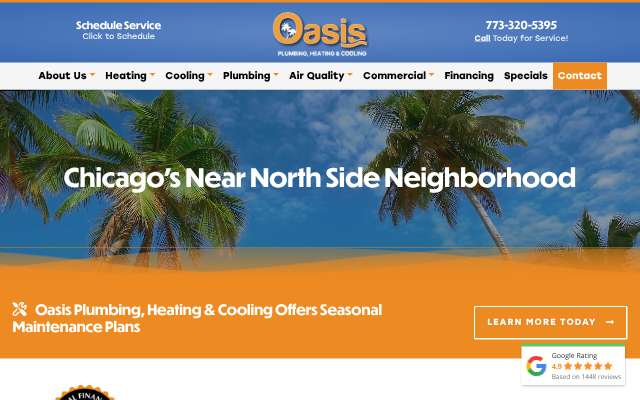 Oasis Plumbing, Heating & Cooling's page as the assistant saw it
