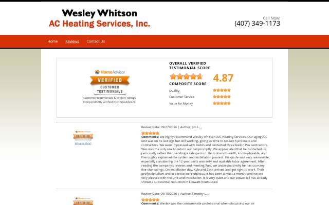 Page cited for Wesley Whitson AC Heating Services, Inc.