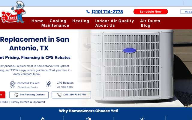 Yeti Cooling & Heating's page as the assistant saw it
