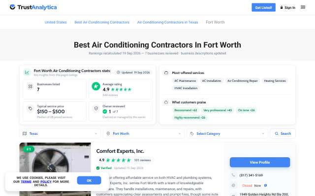 Comfort Experts, Inc.'s page as the assistant saw it