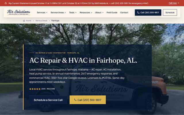 Air Solutions Heating & Cooling's page as the assistant saw it